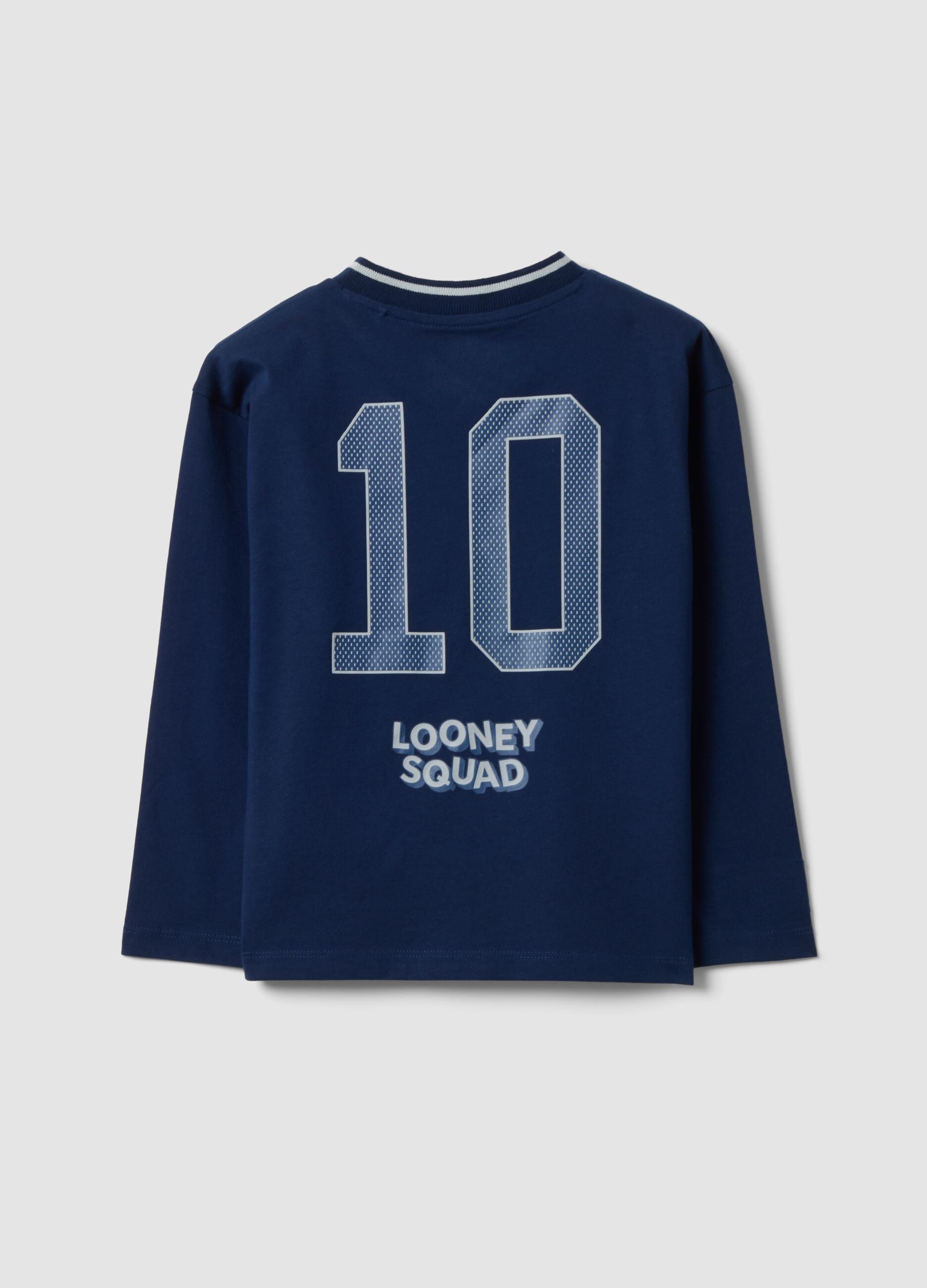 Blue long-sleeve pure cotton Looney Tunes print T-shirt for boys