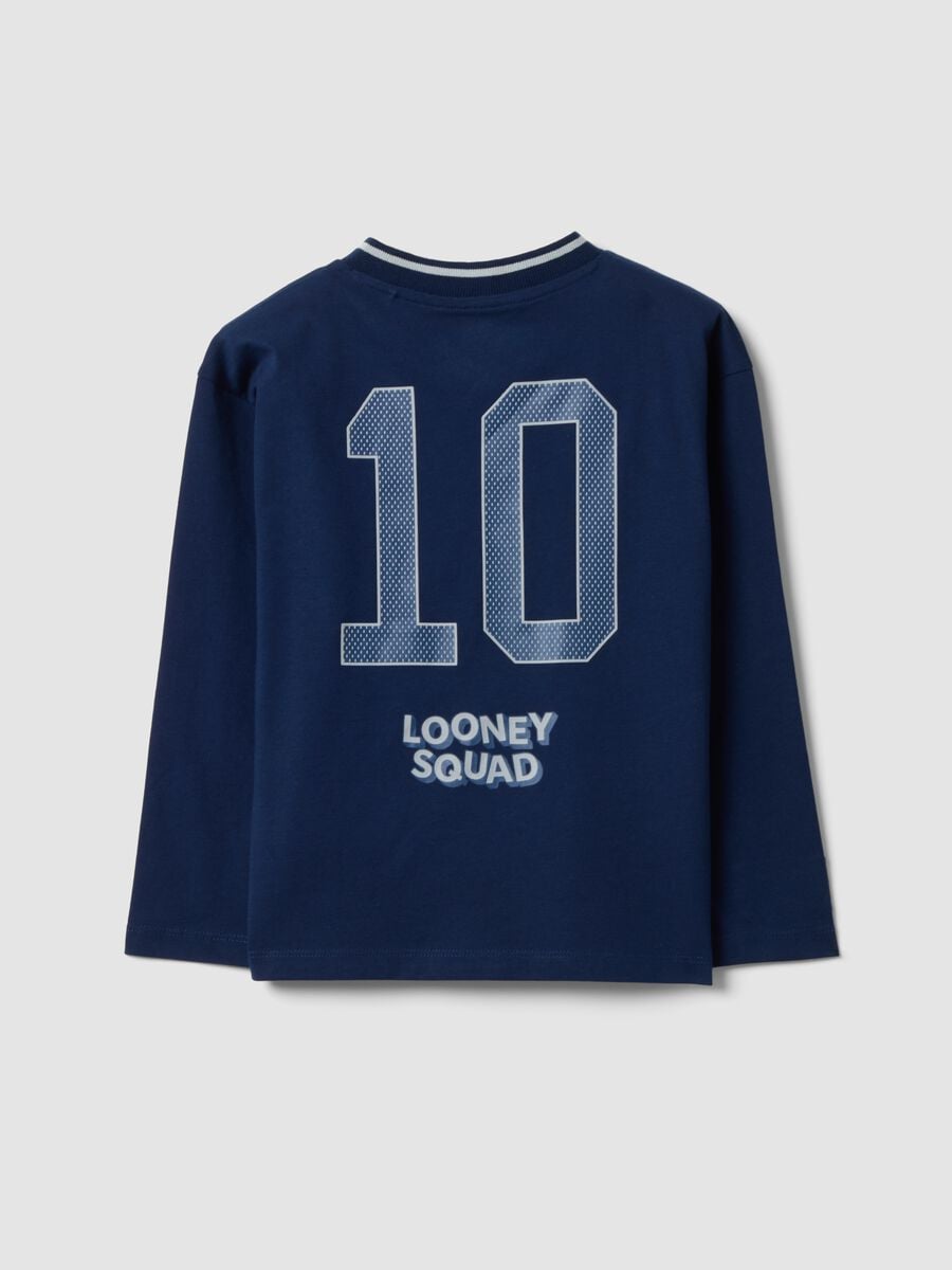 Blue long-sleeve pure cotton Looney Tunes print T-shirt for boys_1