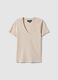 T-shirt bege em algod&atilde;o el&aacute;stico ajuste regular com decote em V profundo_4