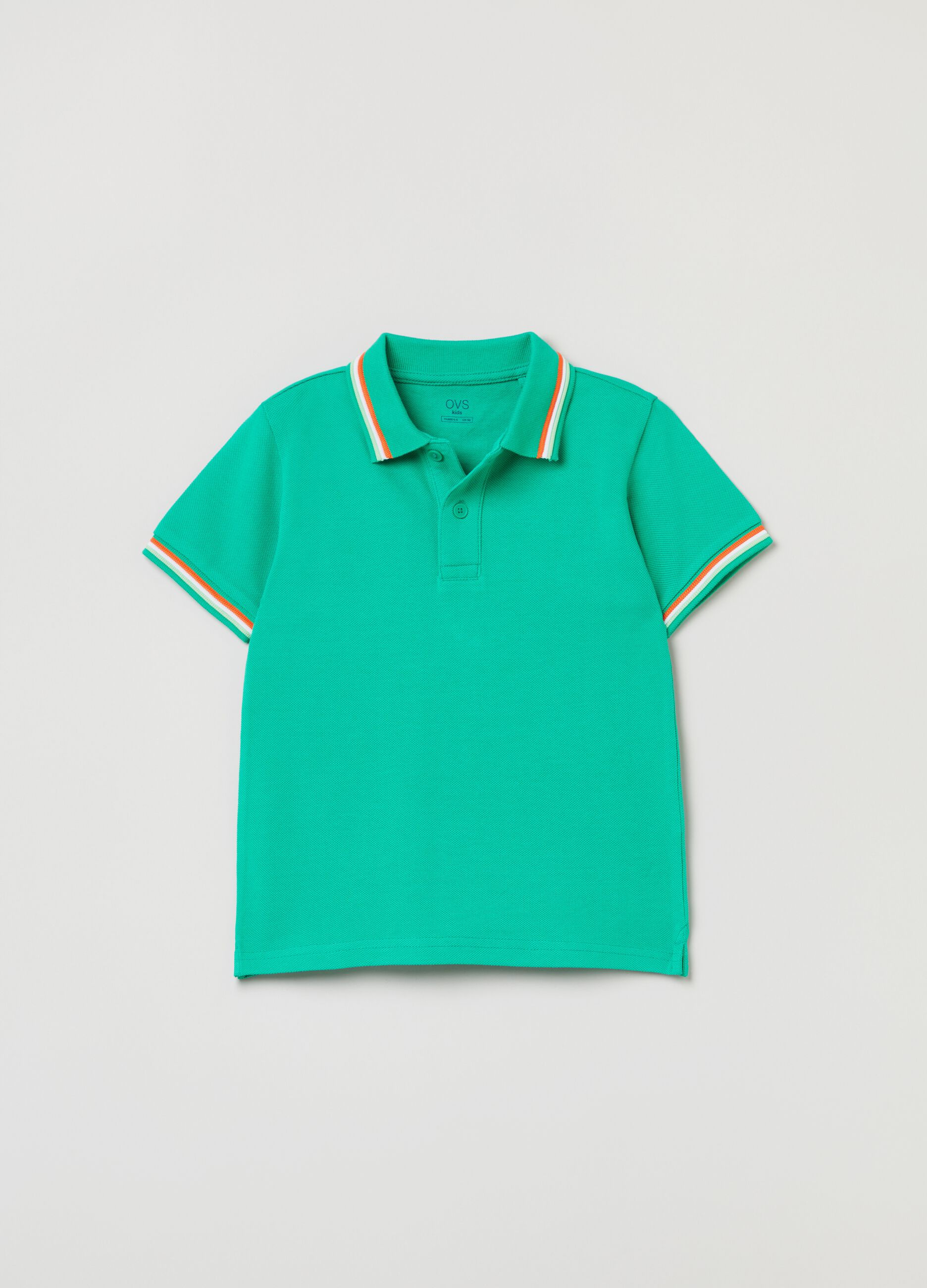 Polo shirt in cotton piquet with striped trims