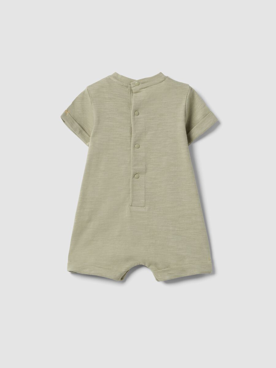 Green organic cotton baby romper with animal print_1