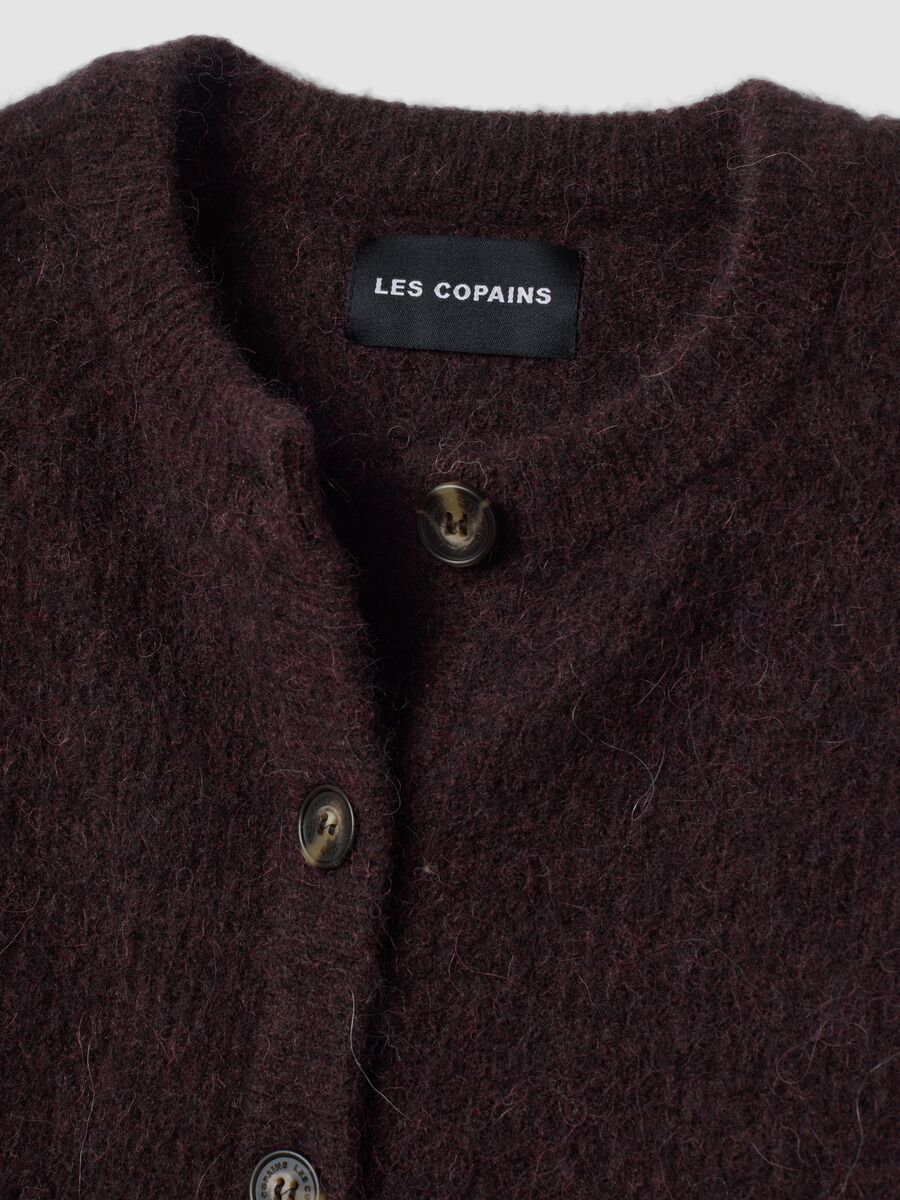 Purple alpaca-blend stretch wool crew-neck cardigan_5