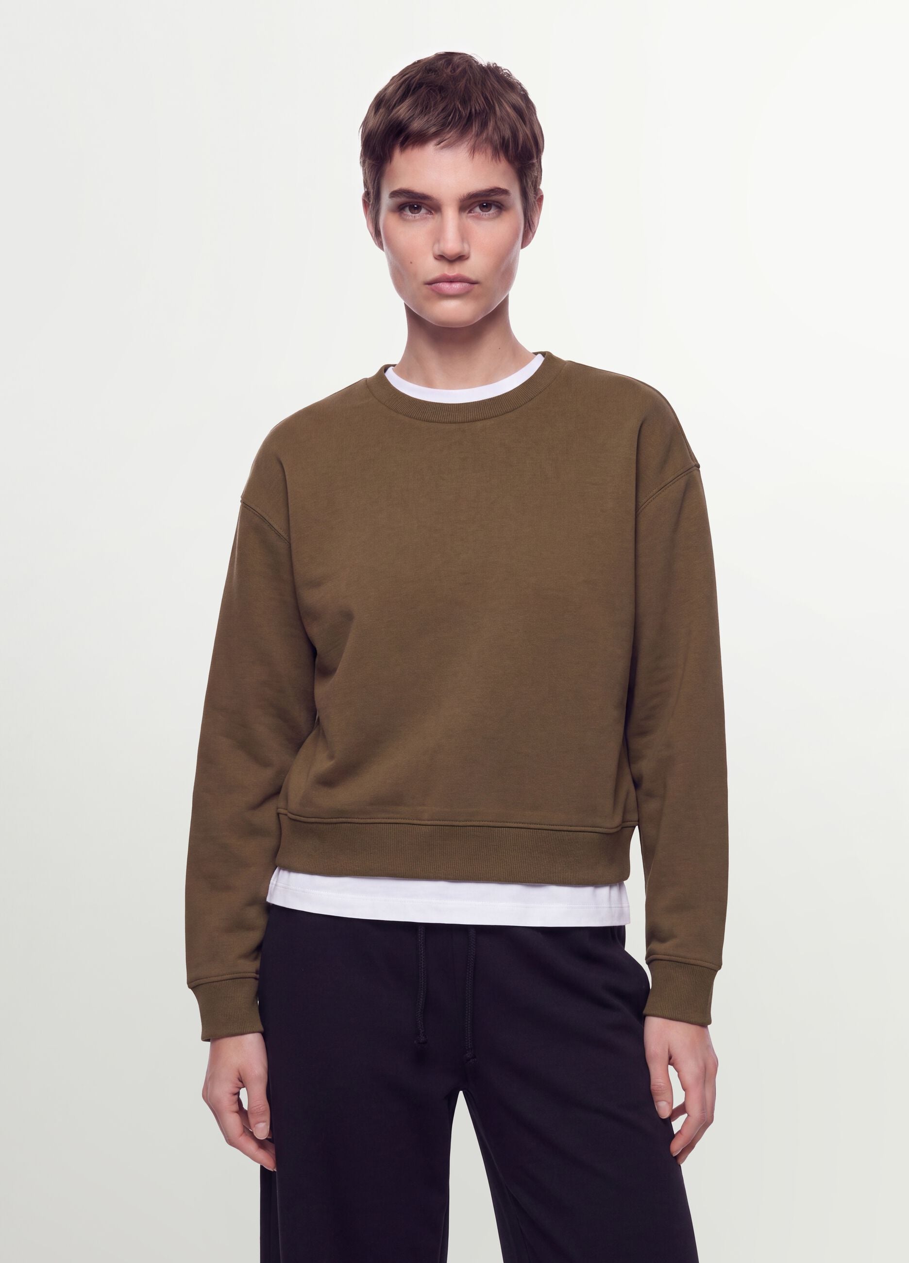 Green cotton-blend regular-fit crew-neck sweatshirt