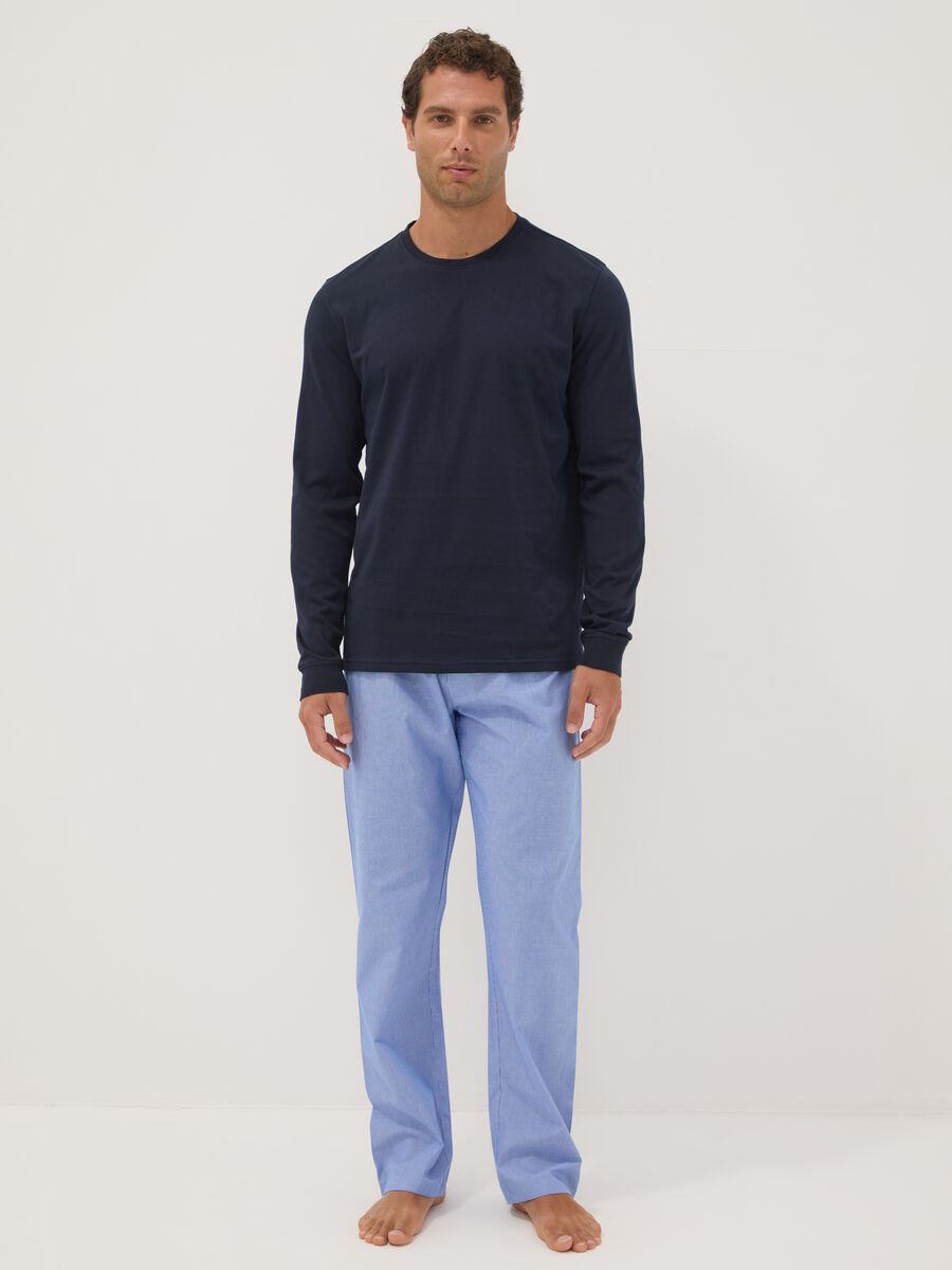 Brauner gestreifter Pyjama aus reiner Bio-Baumwolle, Regular Fit_0