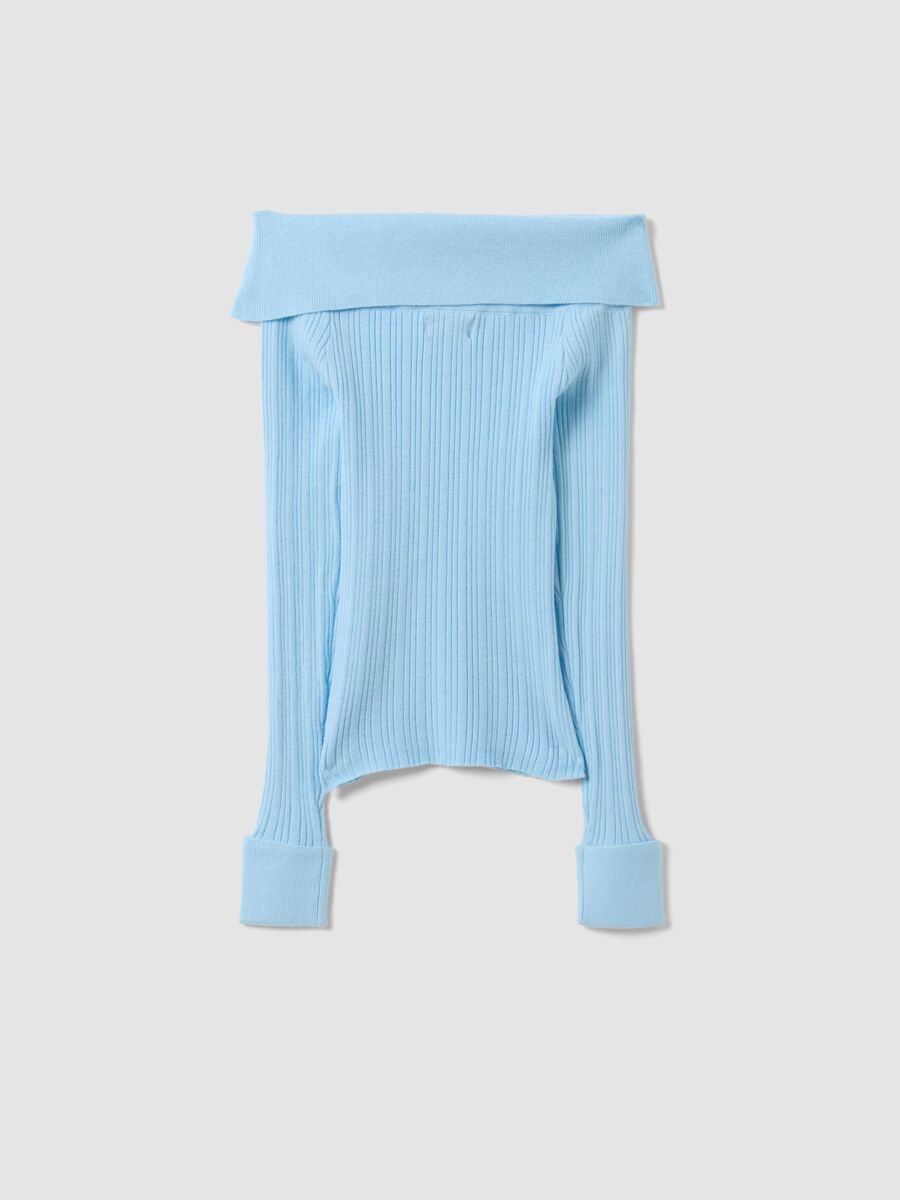 Blue viscose-blend fitted boat-neck top for girls_5