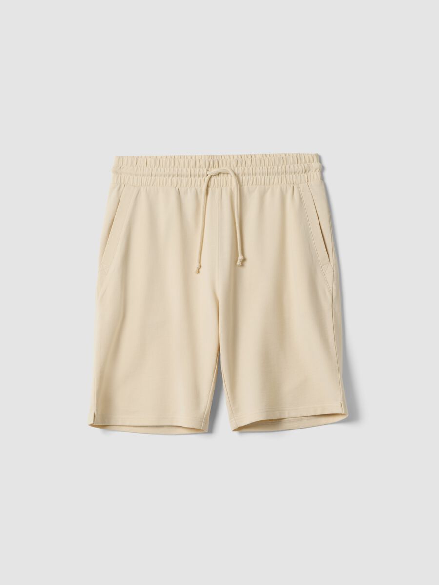 Regular fit beige cotton blend shorts_0