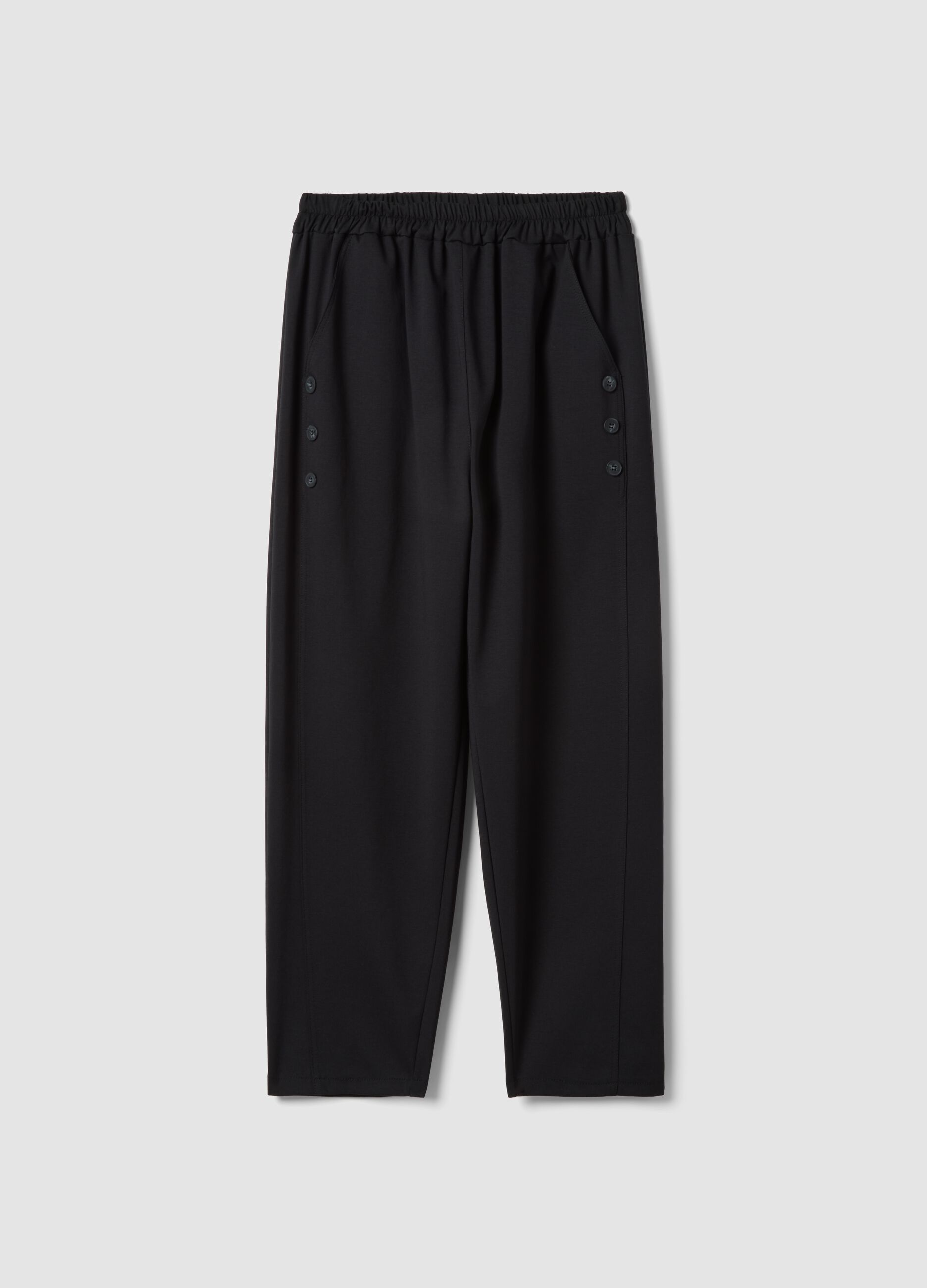 Black regular-fit stretch cotton-blend trousers with buttons