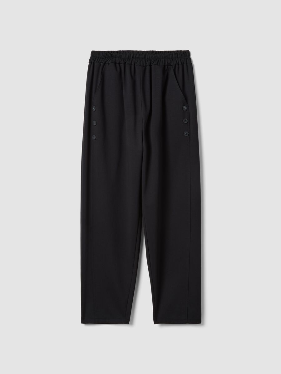 Schwarze Regular-Fit-Hose aus elastischem Baumwollmix mit Kn&ouml;pfen_4