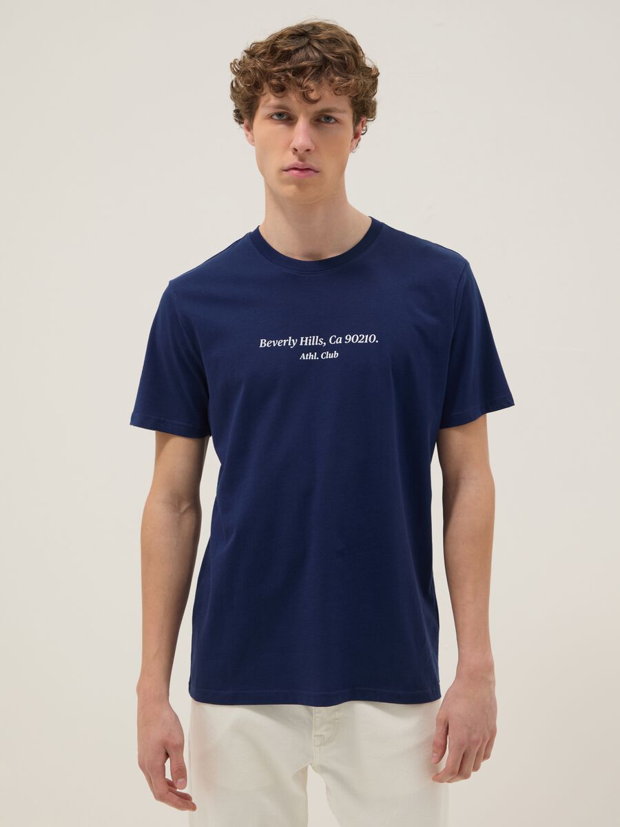 Blue slogan T-shirt in pure cotton, regular fit_1