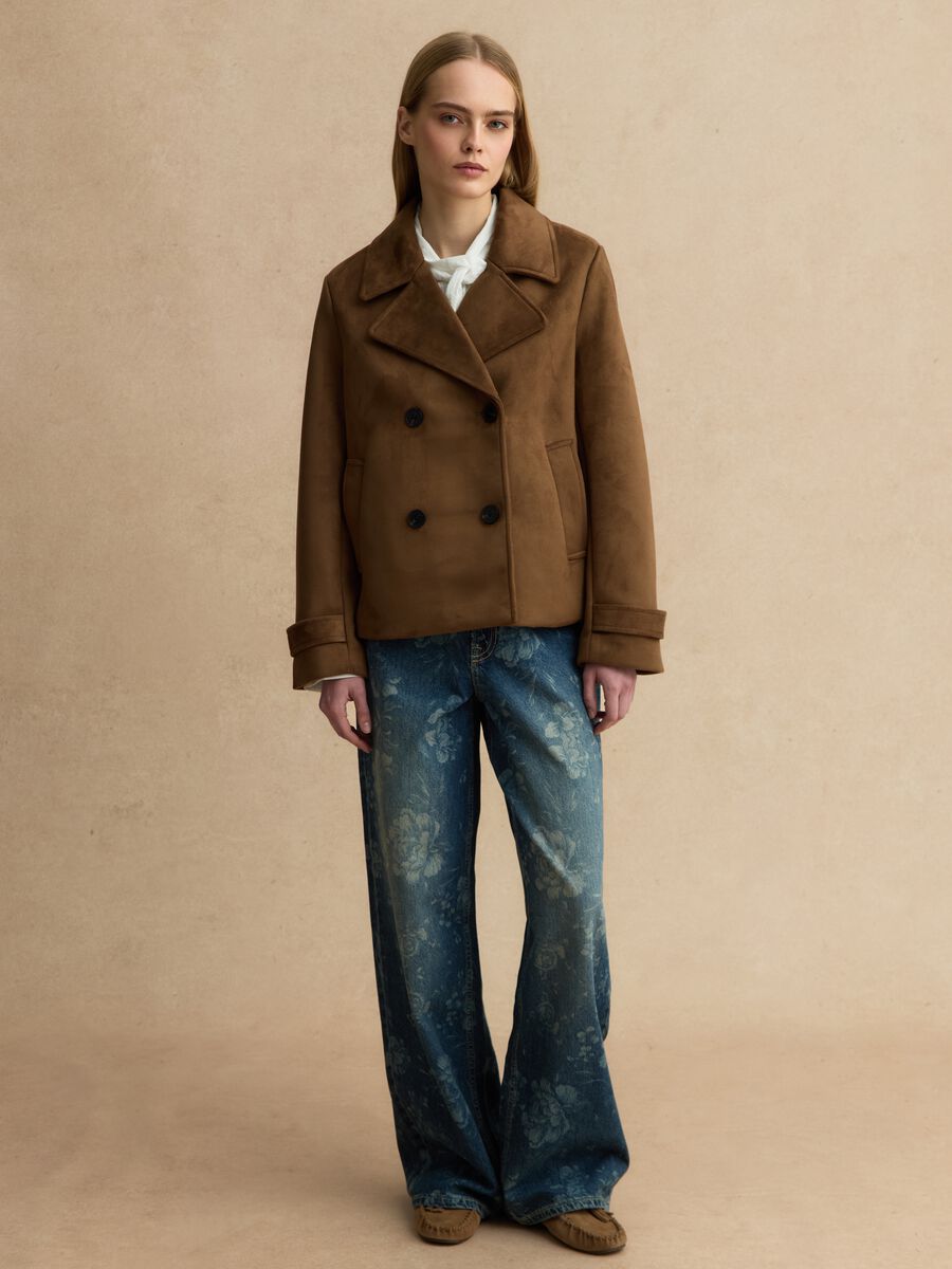 Brown double-breasted regular fit peacoat with pockets_2