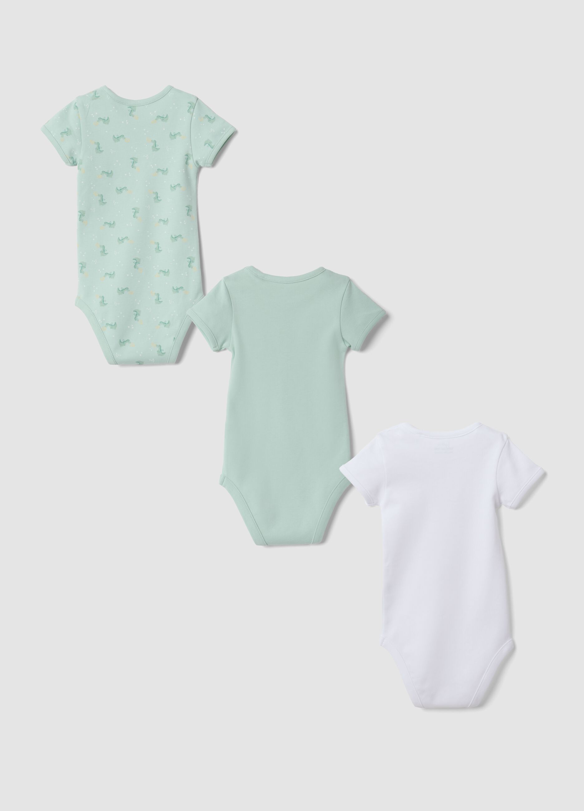 3-pack of green and white organic cotton baby bodysuits