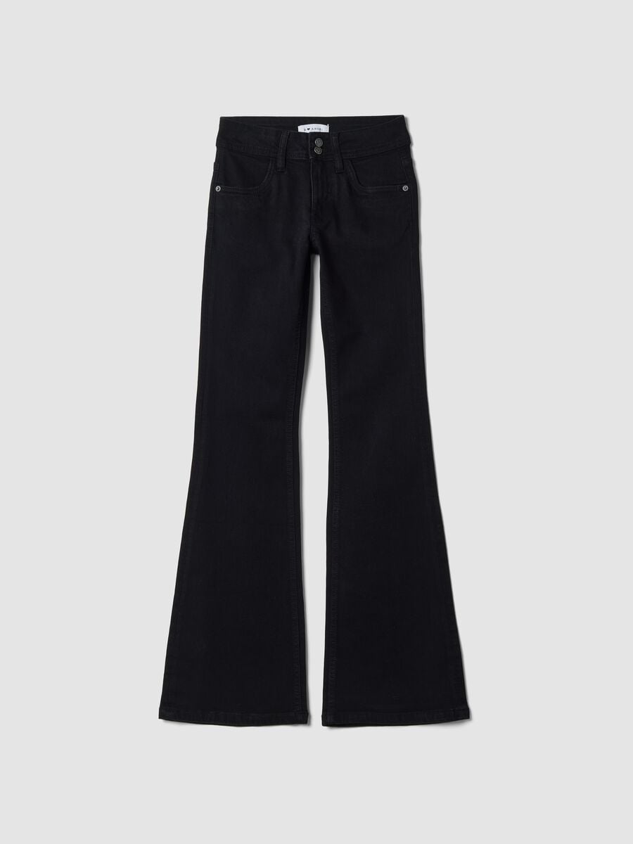 Black flared stretch-cotton jeans_0