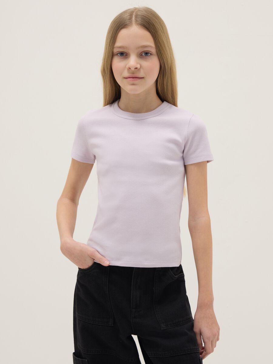 Purple stretch cotton fitted T-shirt for girls_0
