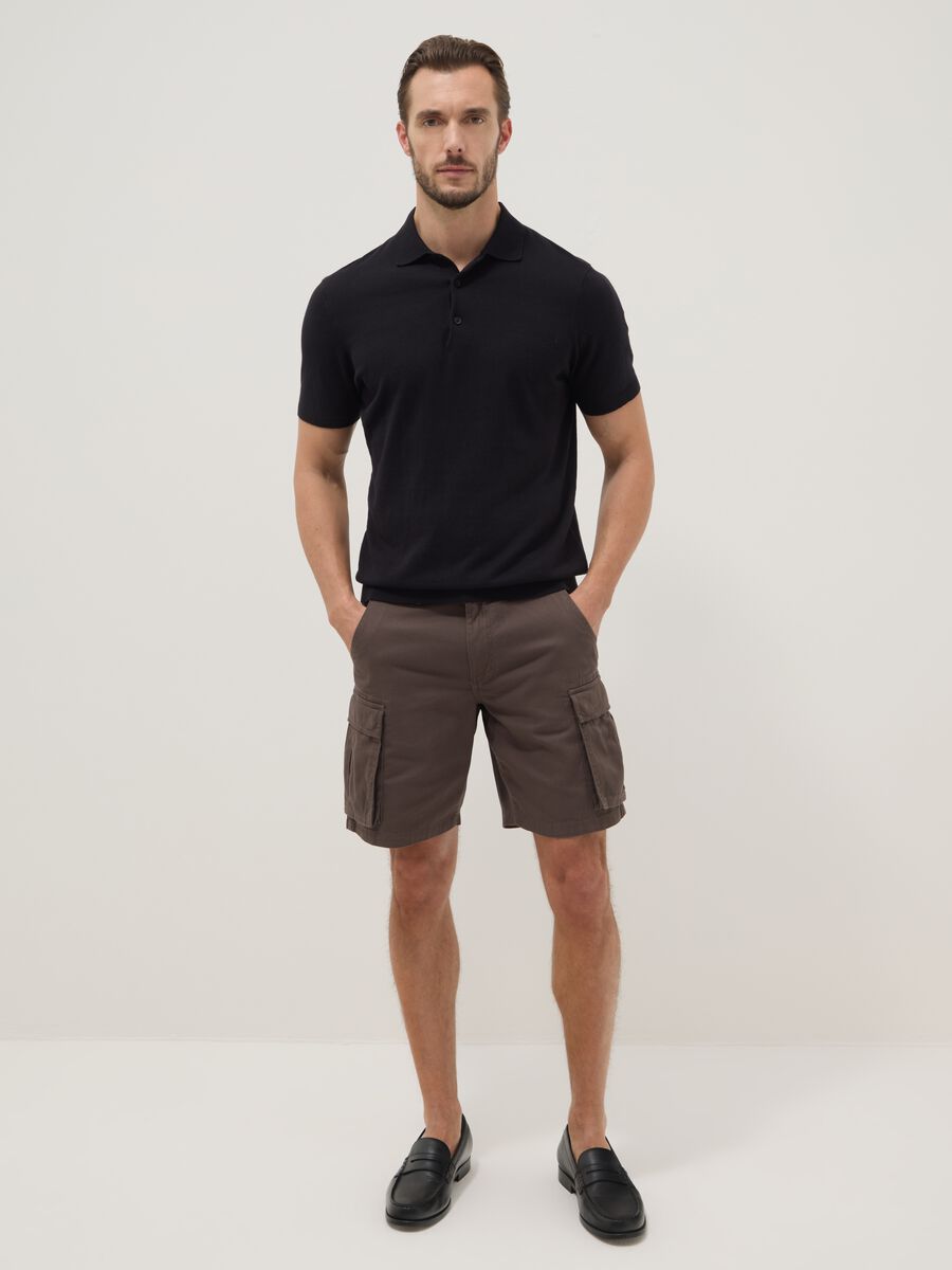 Brown pure cotton regular-fit cargo Bermuda shorts_1