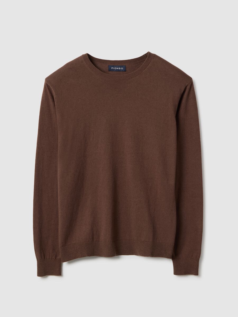 Brauner Baumwolle-Leinen Rundhalspullover Regular Fit_0