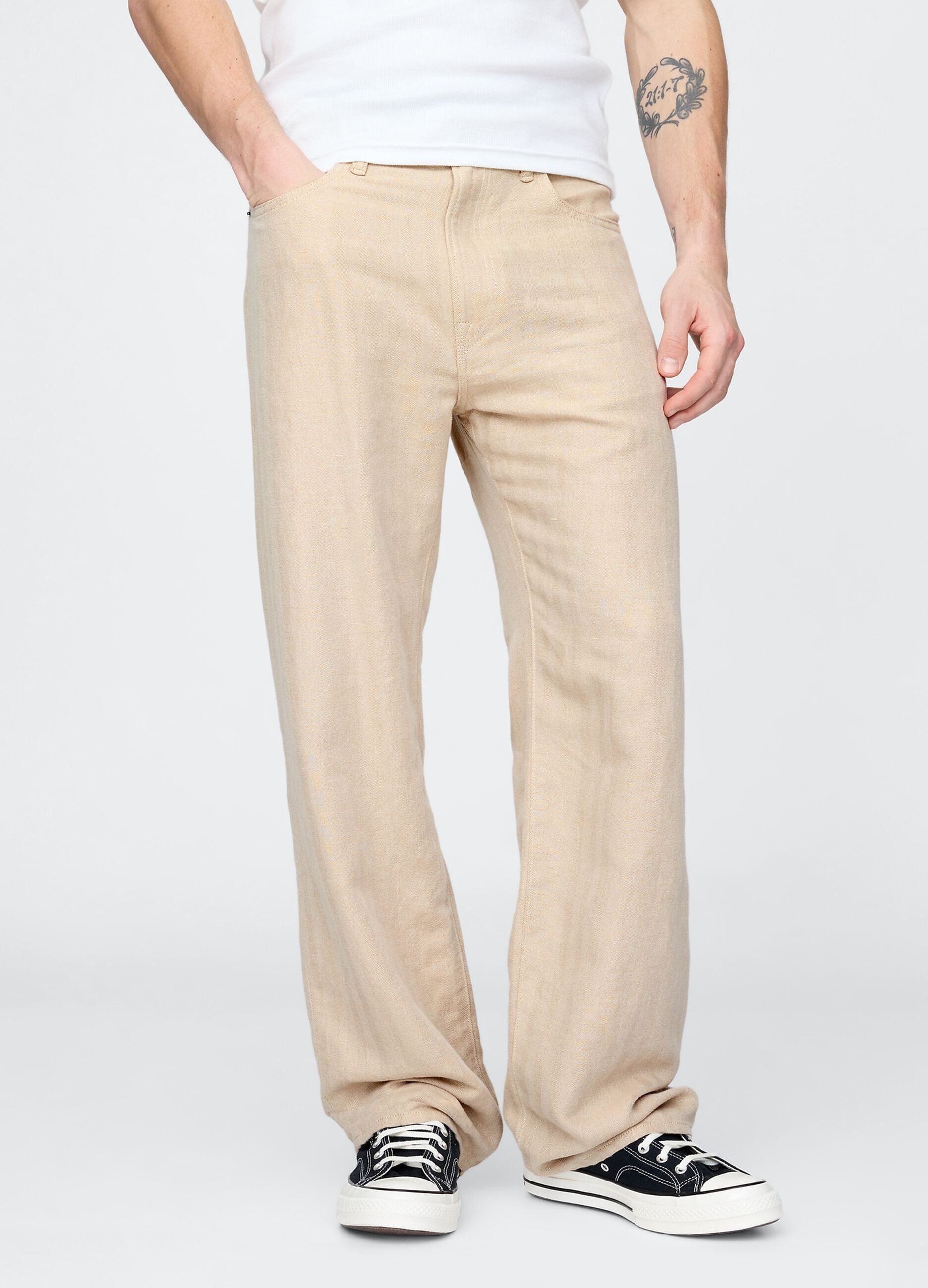 Weite beige Leinenhosen