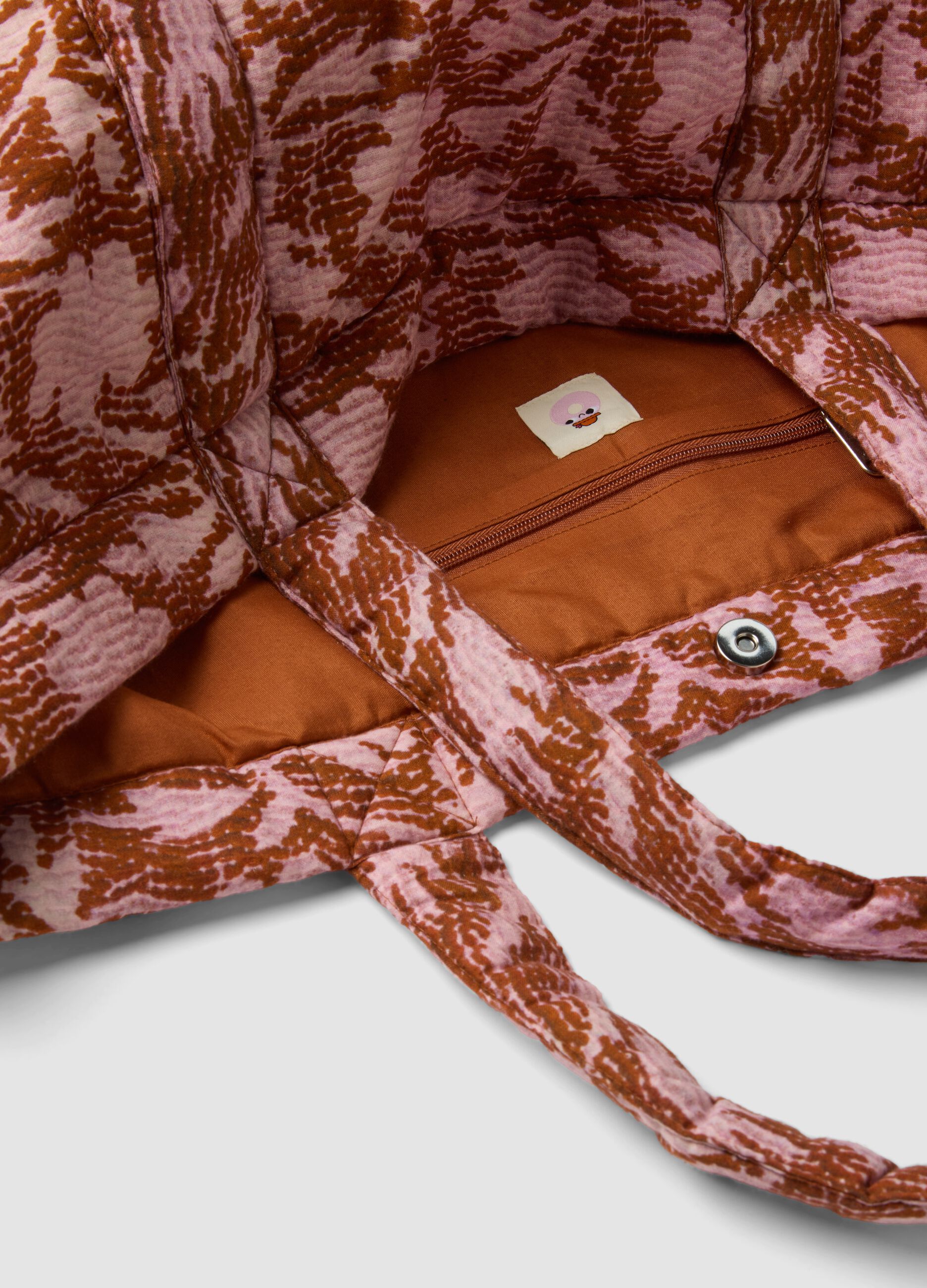 Pink pure quilted cotton beach bag with floral print