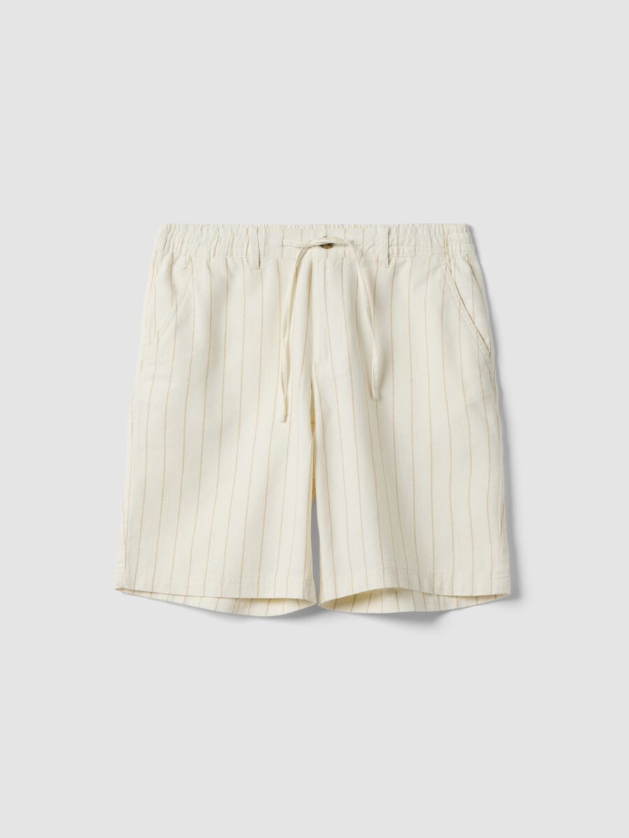 Multicolour striped linen-cotton blend shorts, regular fit_0