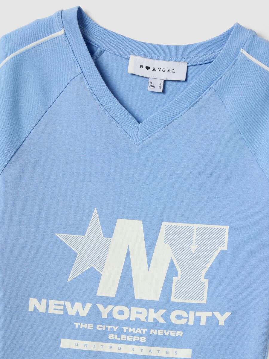 Blaue Slim-Fit T-Shirt aus reiner Baumwolle mit V-Ausschnitt und Print_5