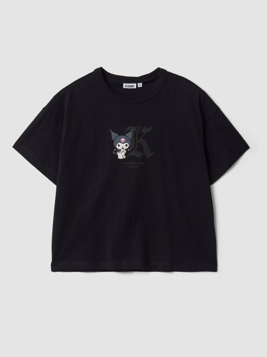 Black pure cotton Kuromi print T-shirt, regular fit_4