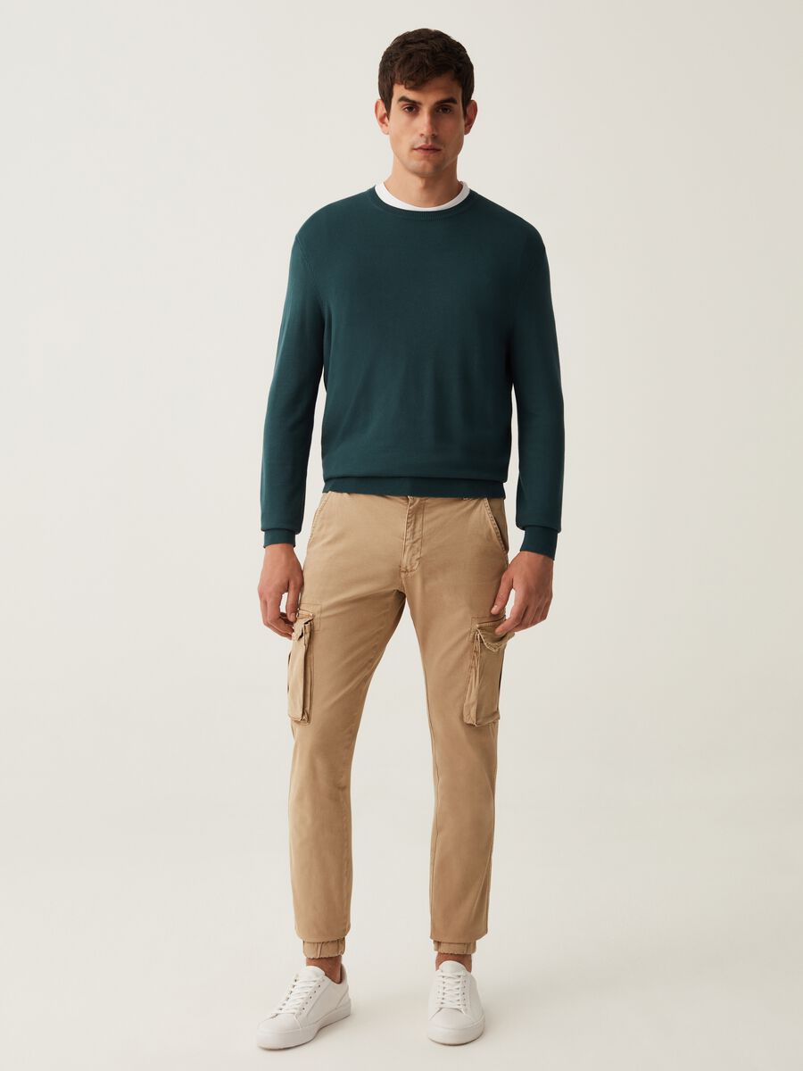 Stretch cotton cuff-hem cargo trousers_0
