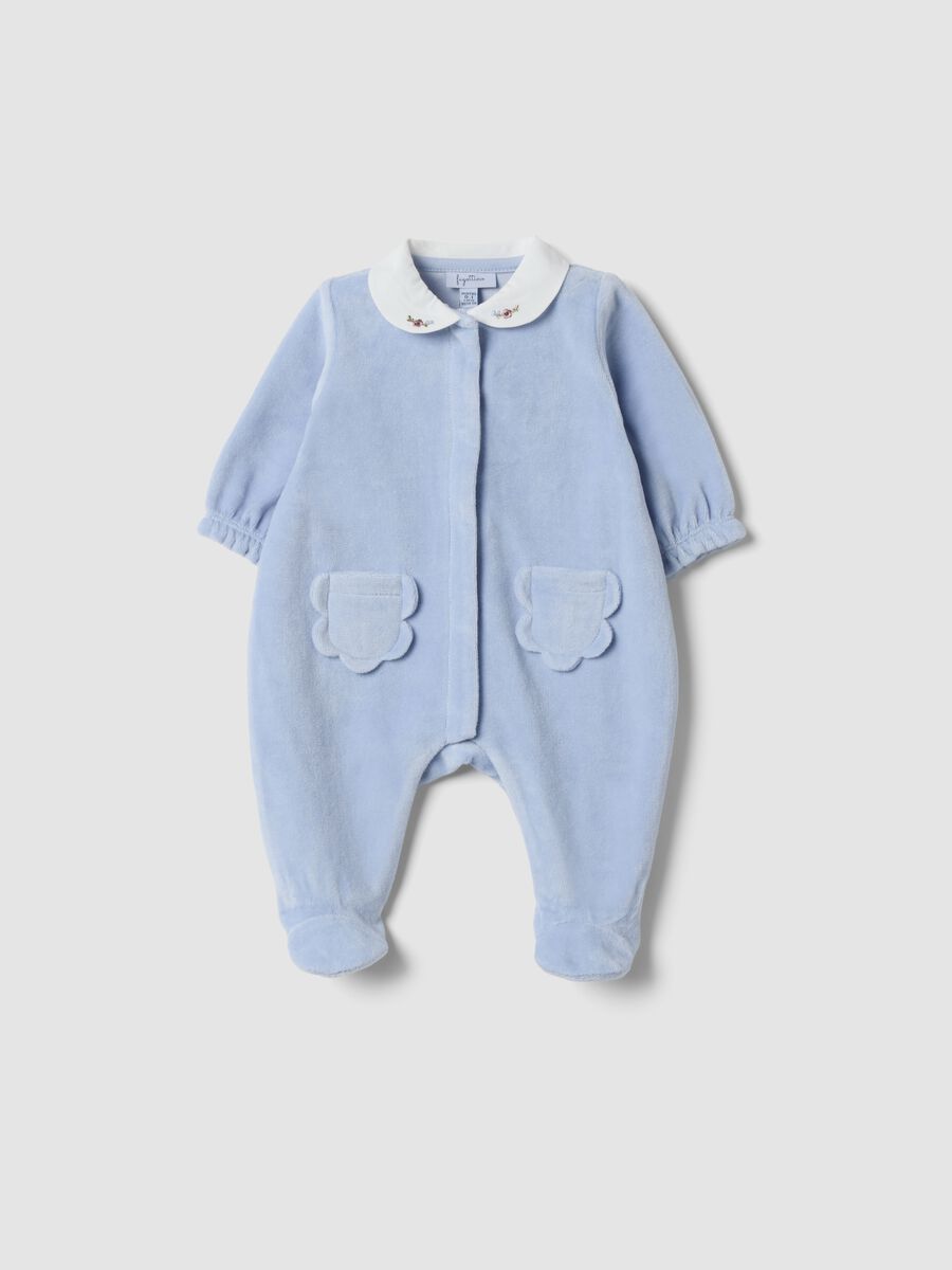 Blue organic cotton-blend sleepsuit with collar_0