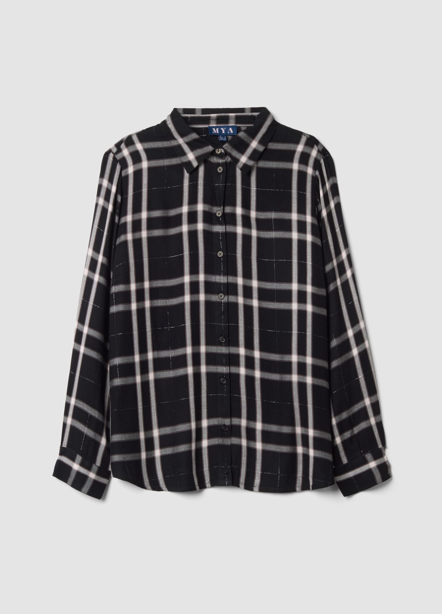 Camicia nera a quadri in misto viscosa