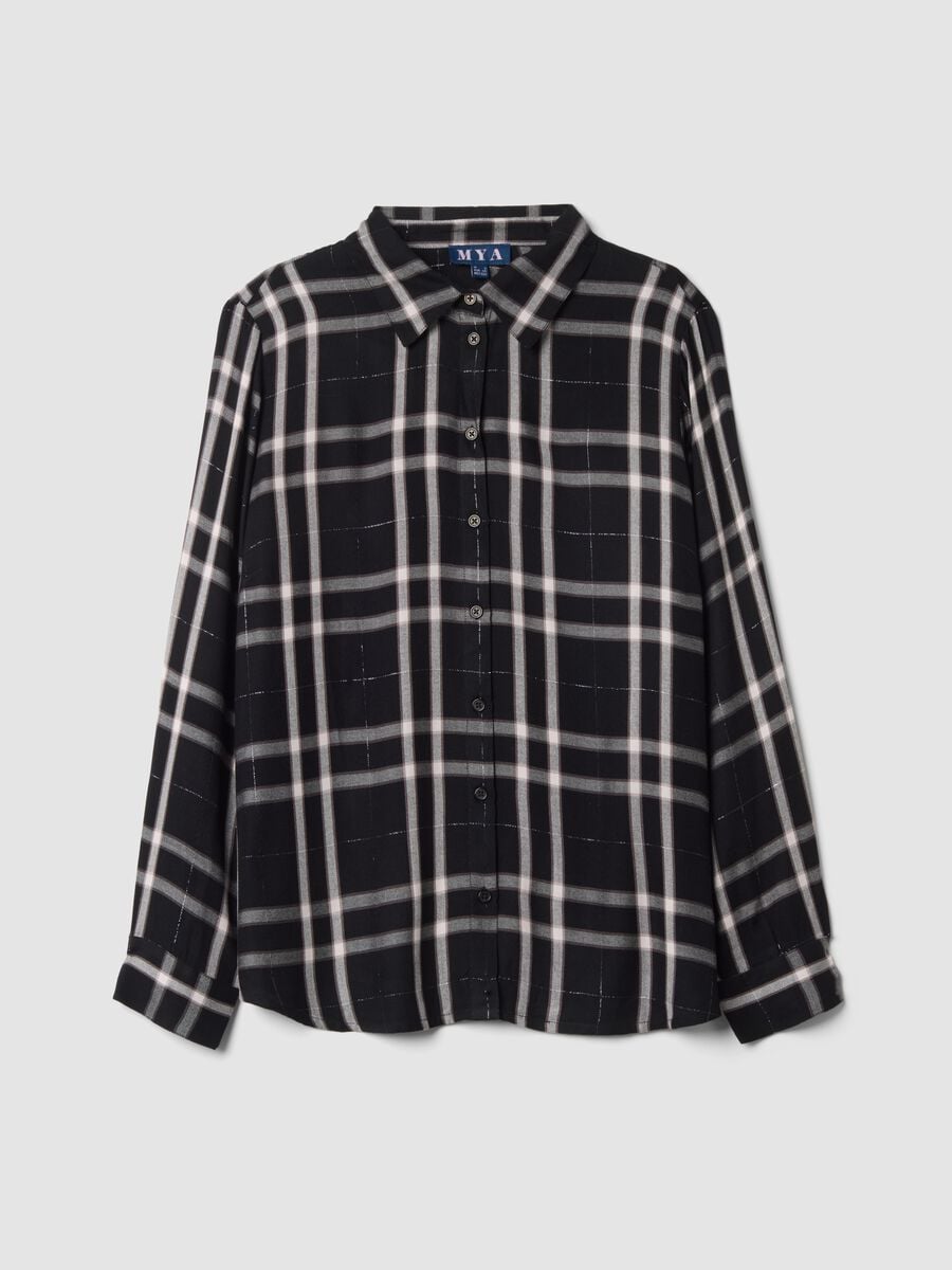 Camicia nera a quadri in misto viscosa_0