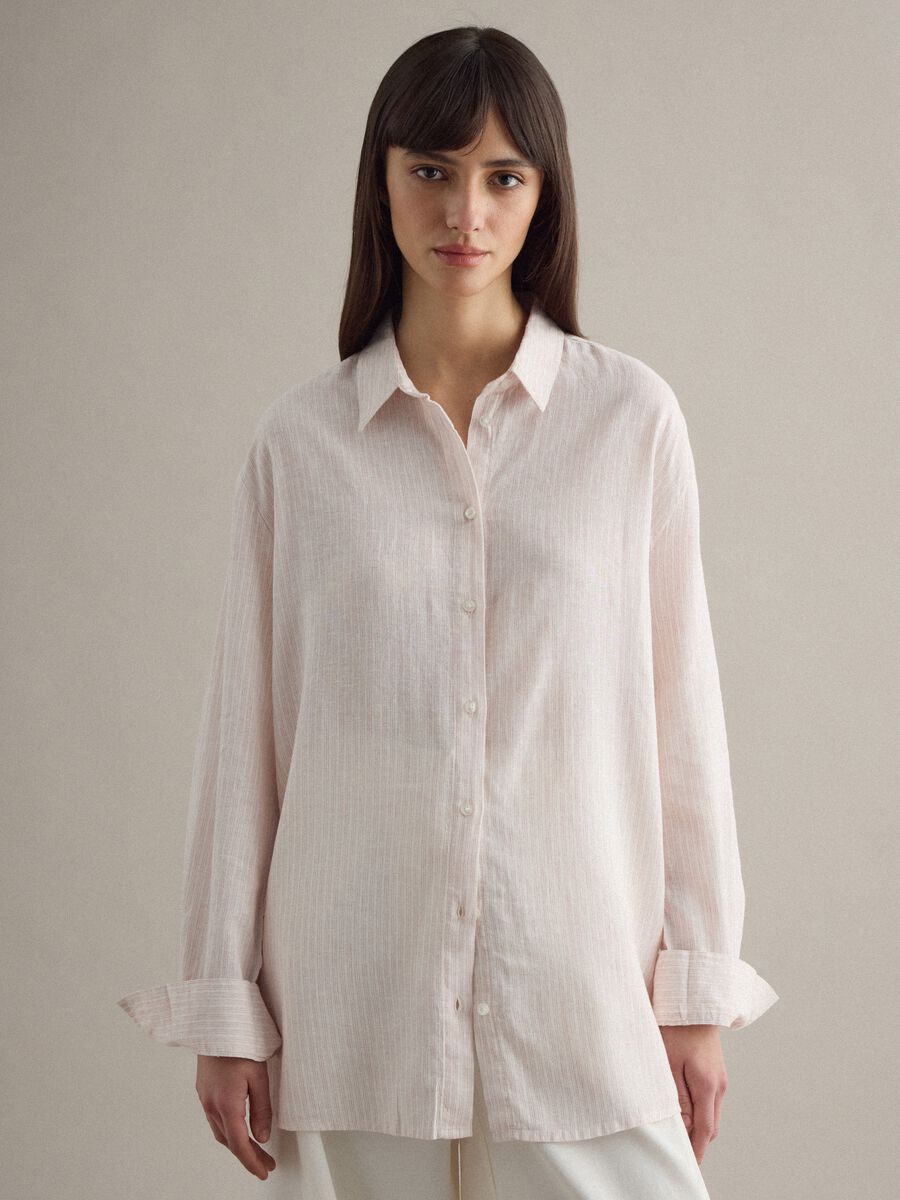 Multicolour striped linen blend regular fit shirt_1