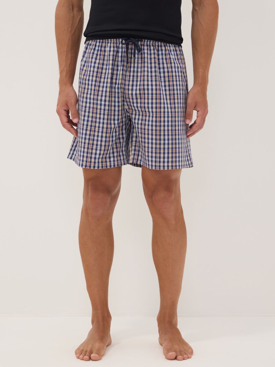 Blue organic cotton checked pyjama shorts_1