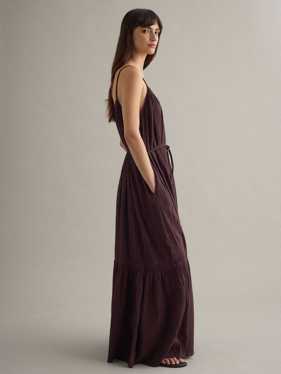 Duga smeđa haljina od čistog pamuka regular fit_2