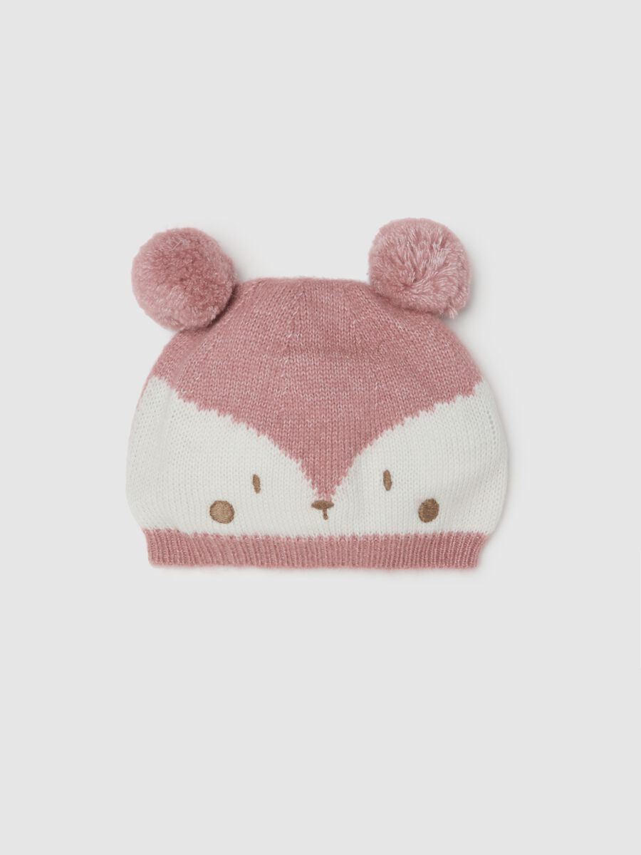 Pink baby girl hat with pom-poms_0