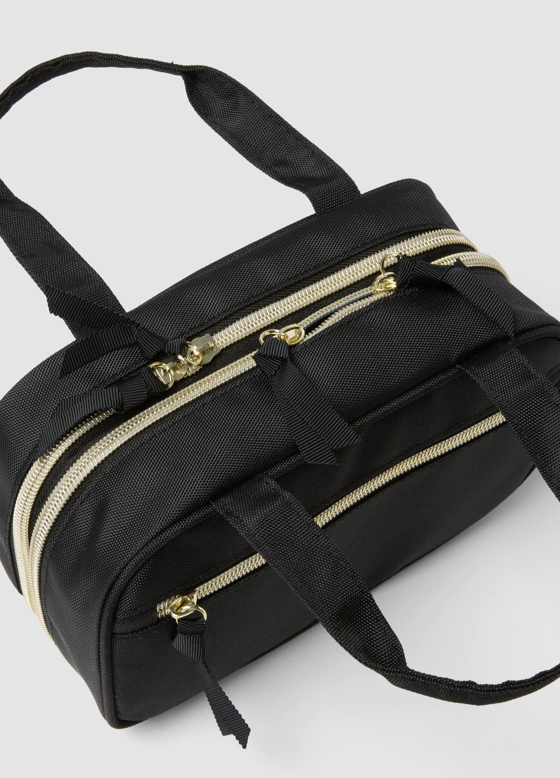 Black toiletry bag with double zip and handles