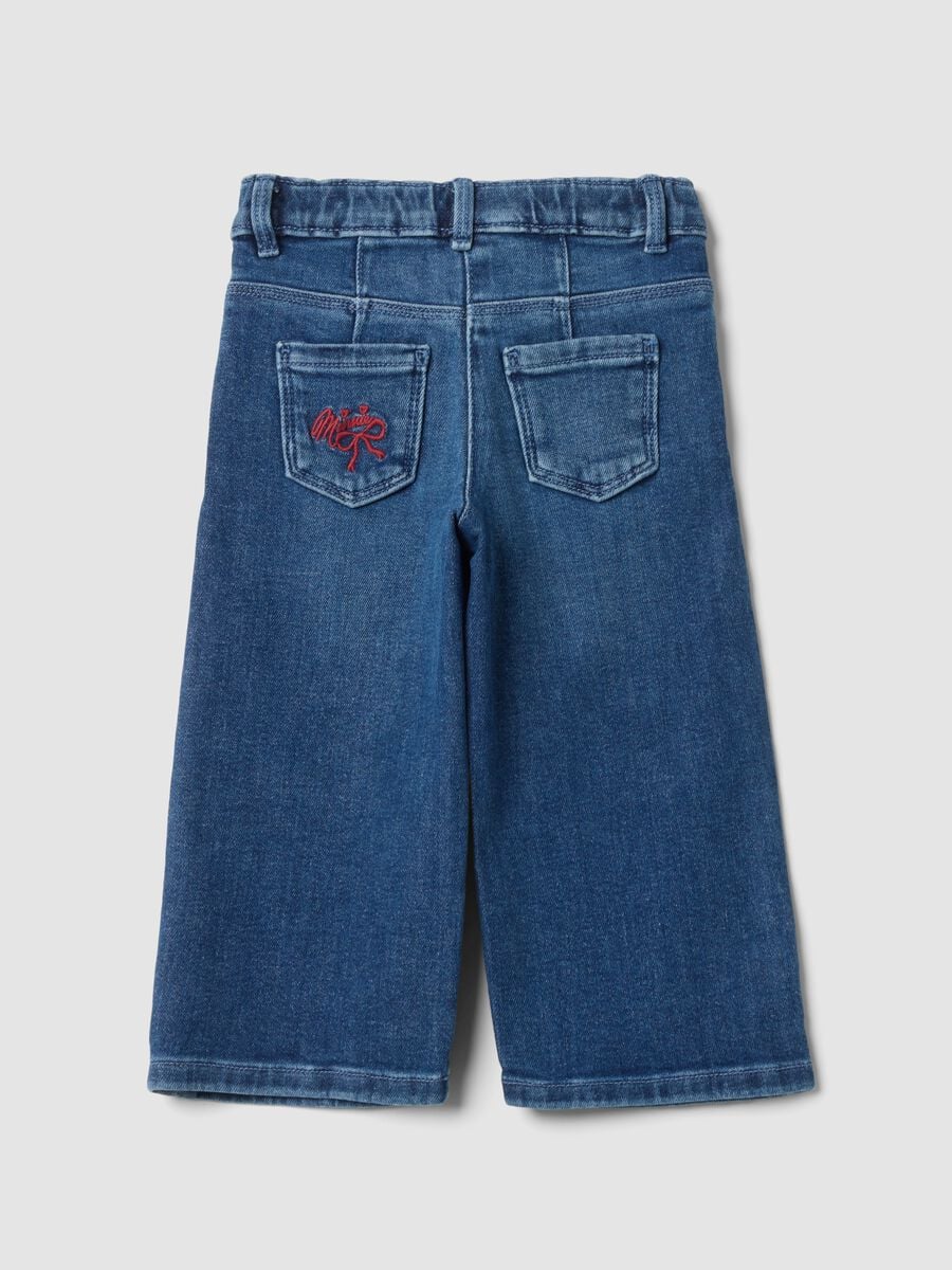 Jeans blu chiaro wide leg in cotone elasticizzato con ricami Minnie_1