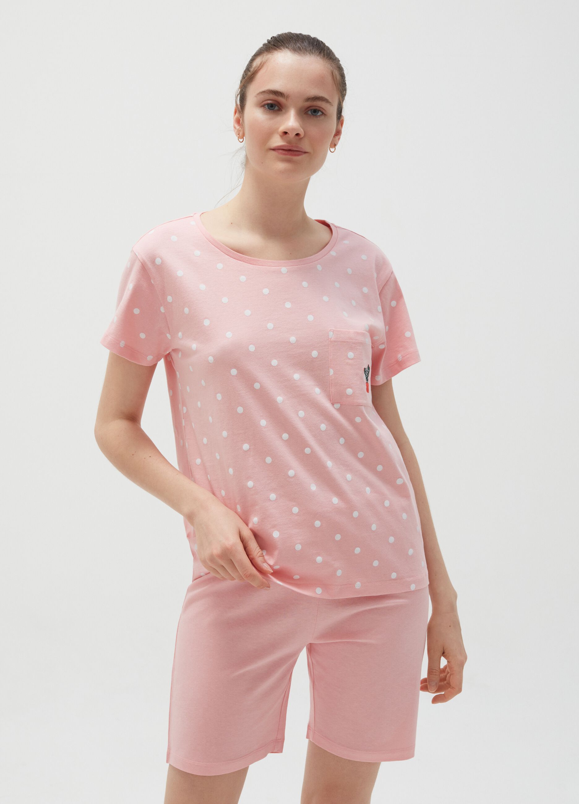 Pijama corto de algodón con bolsillo pequeño