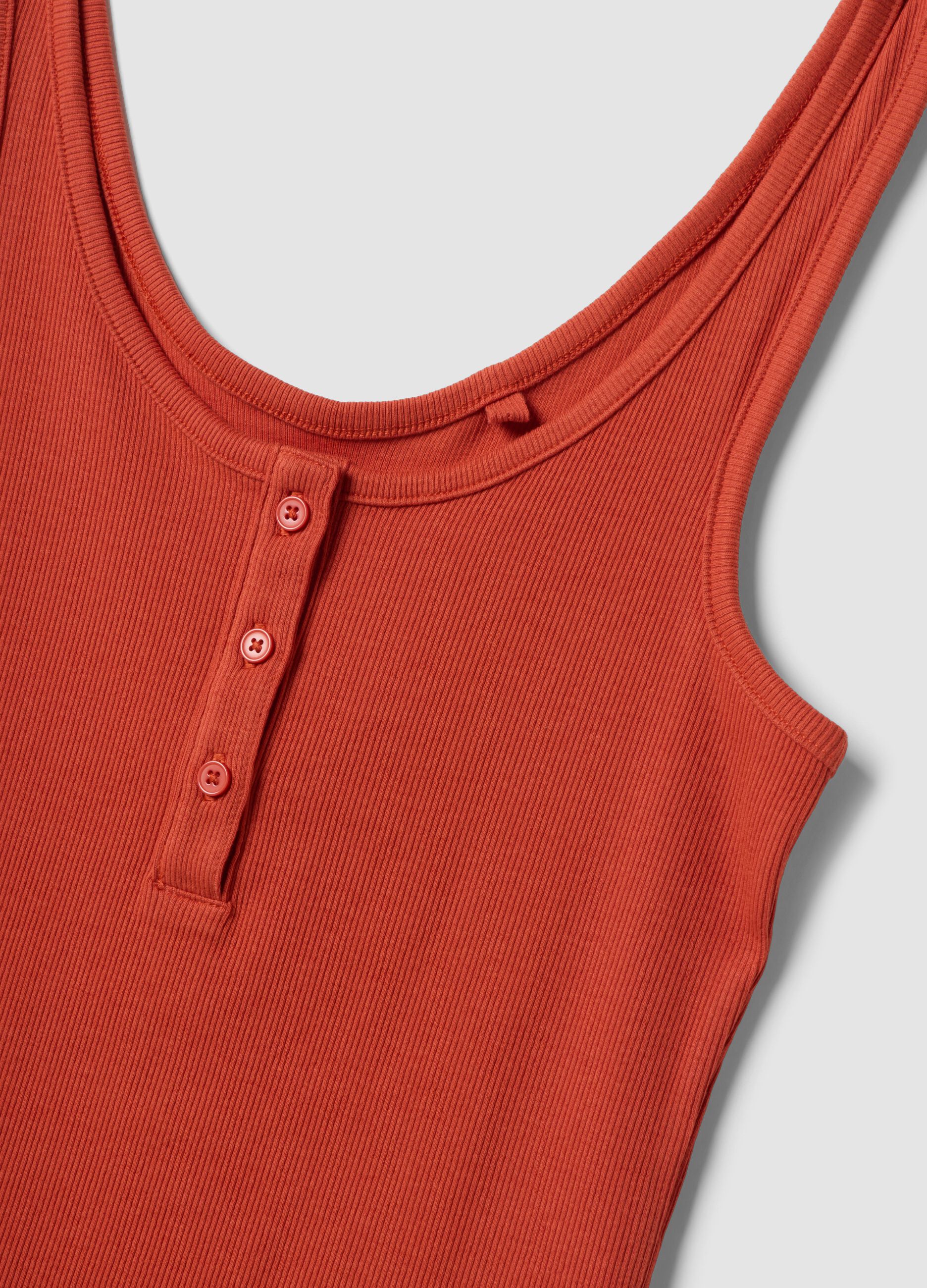 Red stretch cotton buttoned tank top, regular fit