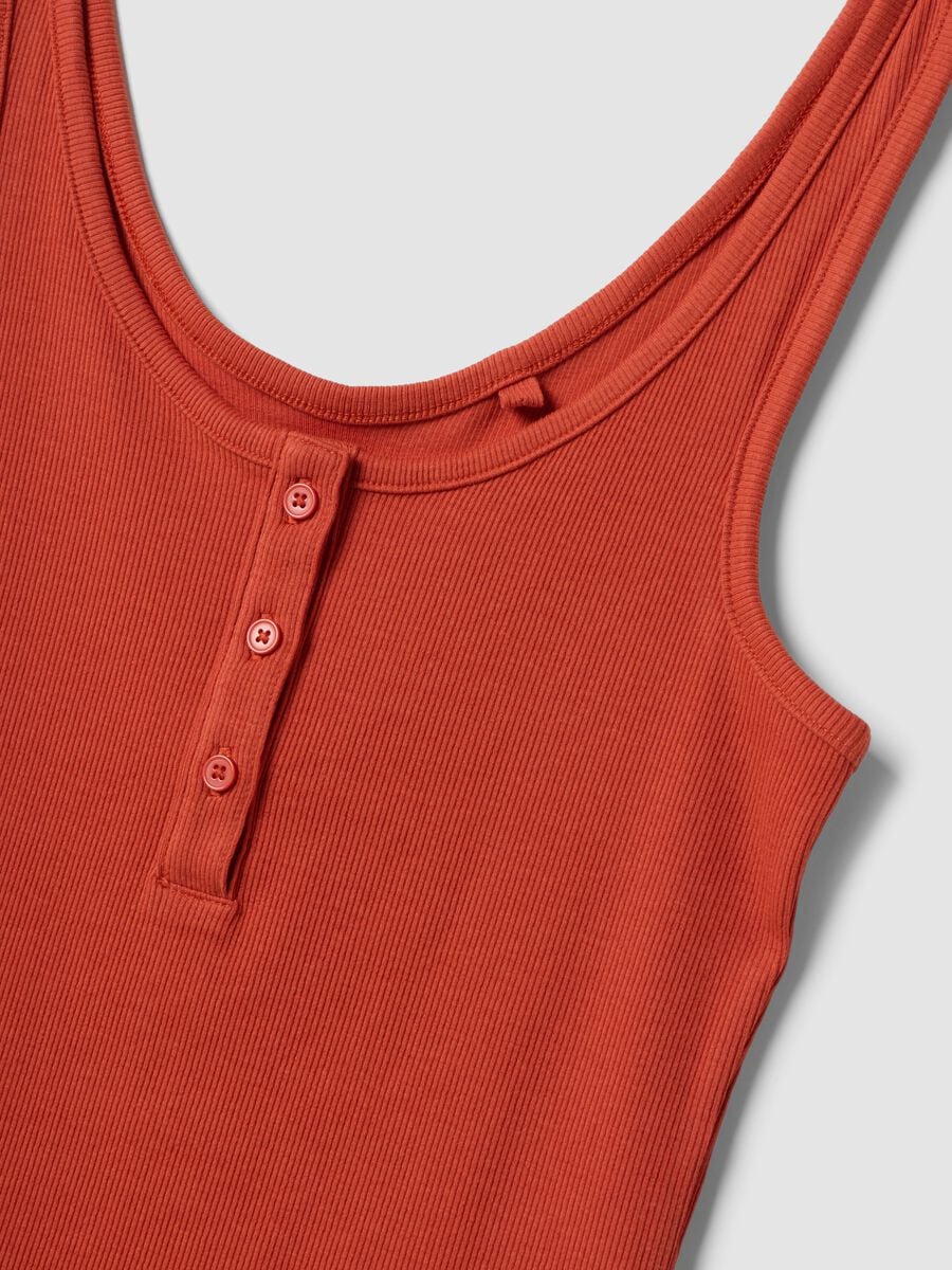 Red stretch cotton buttoned tank top, regular fit_6