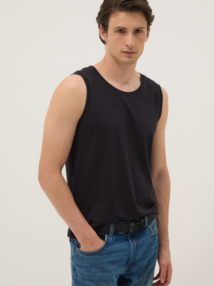 Black pure cotton vest_0