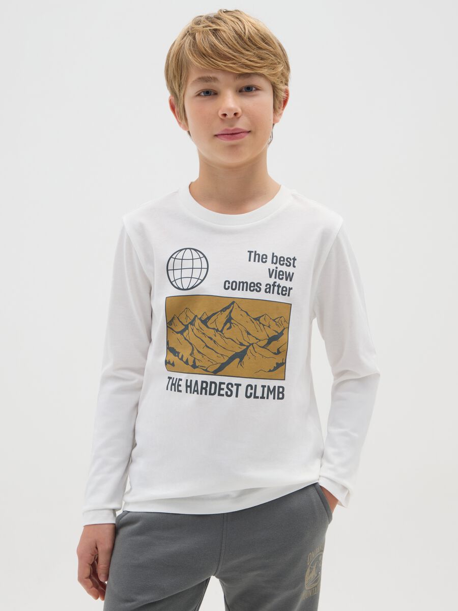 Boys' white cotton T-shirt regular fit_0