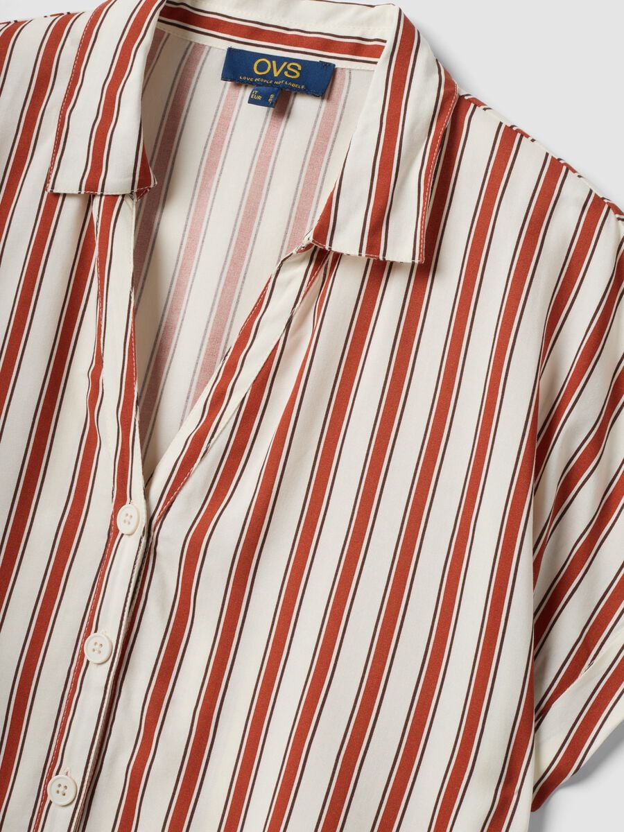 Multicolour striped pure viscose short-sleeve oversized shirt_5