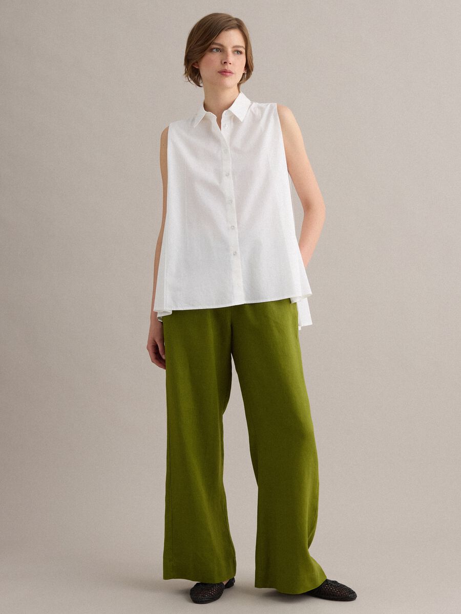 Green pure linen drawstring trousers, straight fit_1