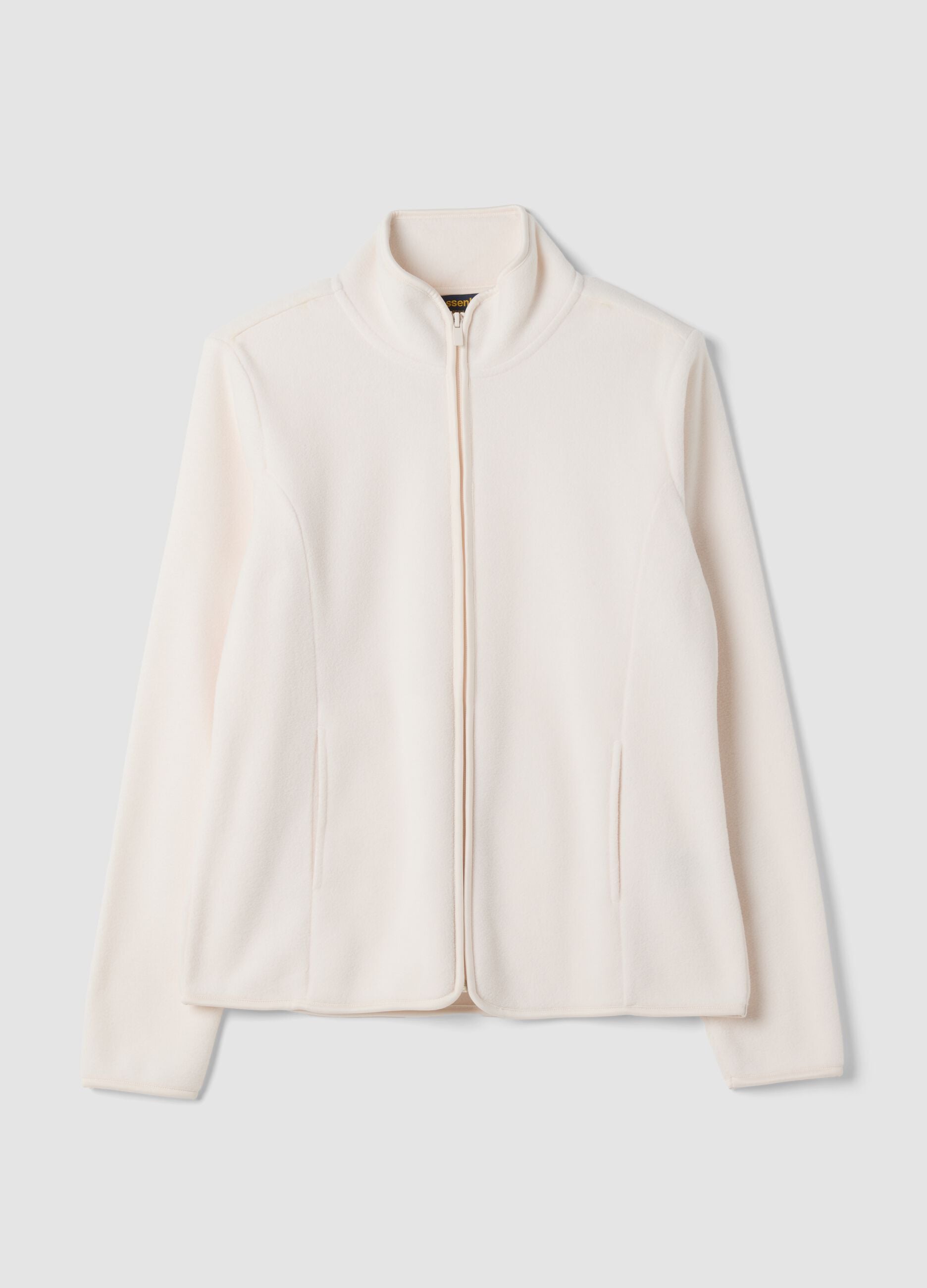 Felpa bianco sporco con girocollo e zip