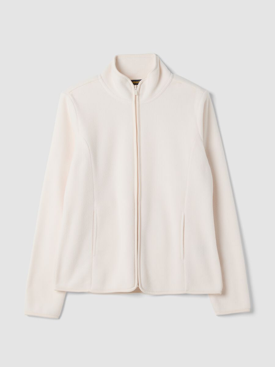 Felpa bianco sporco con girocollo e zip_0