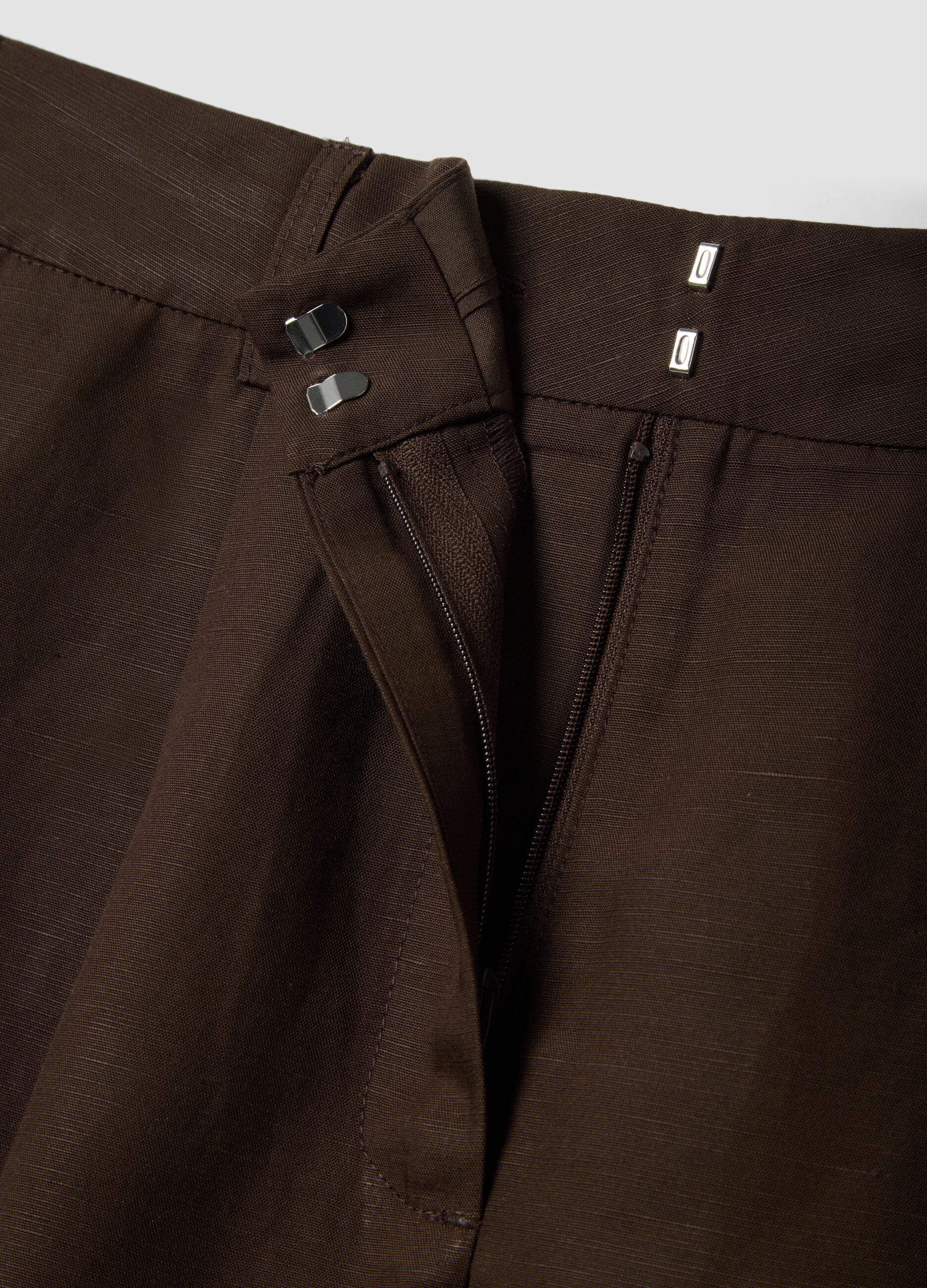 Brown regular fit lyocell and linen blend shorts