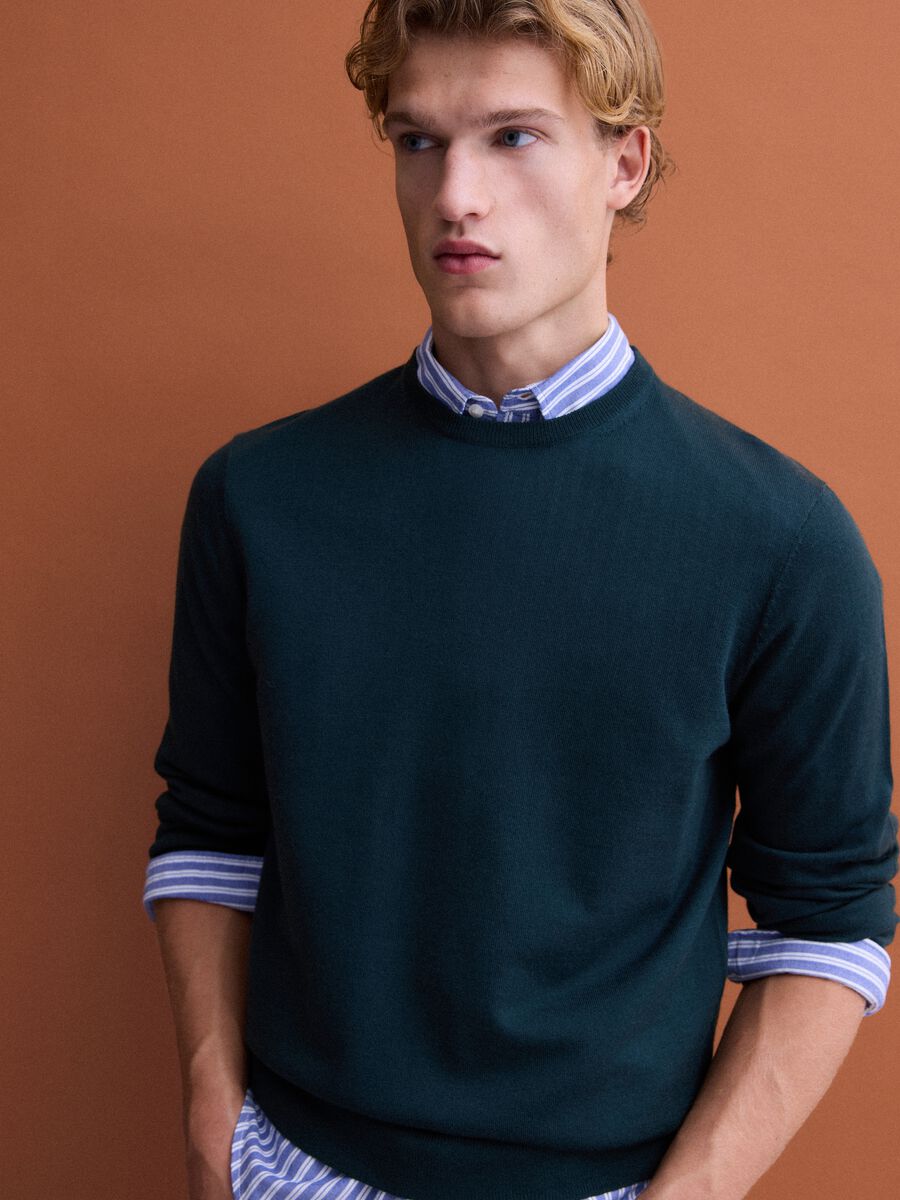 Green pure merino wool crew-neck jumper, regular fit_3