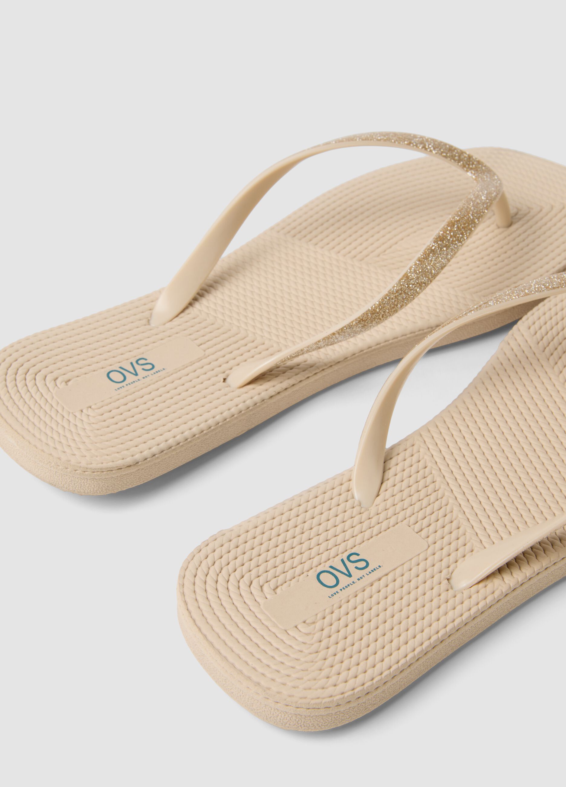 Beige flip-flops with glitter straps
