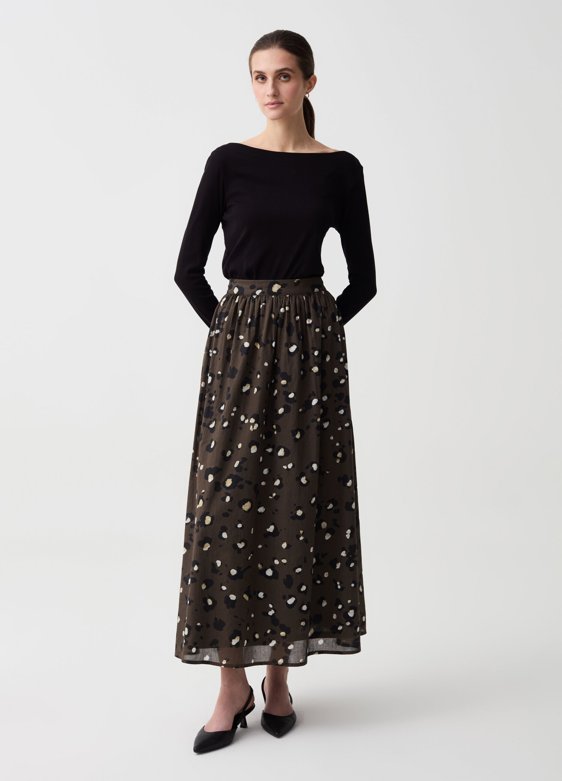 Long skirt with print in voile