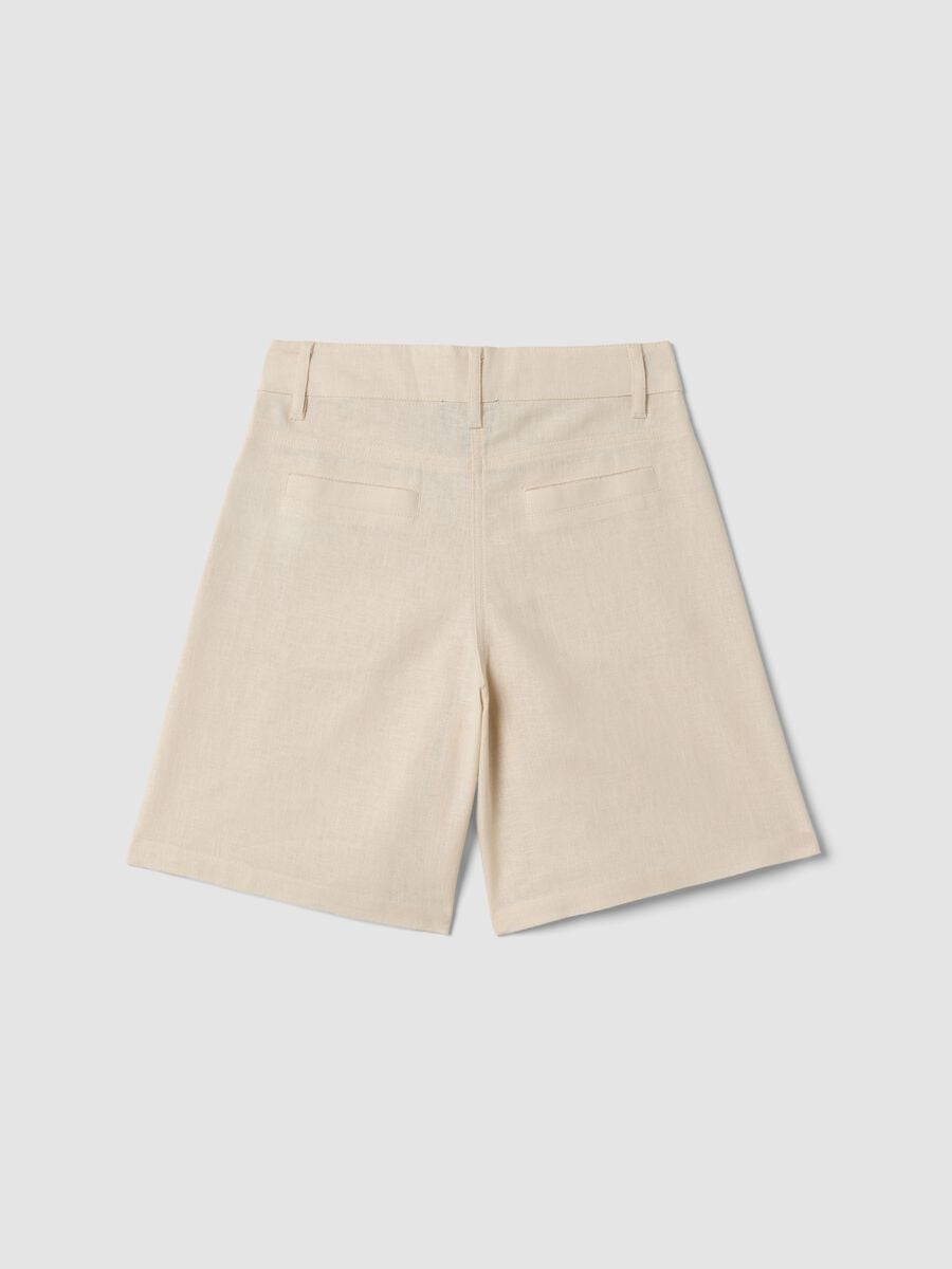 Beige cotton-linen blend shorts with embroidery_4