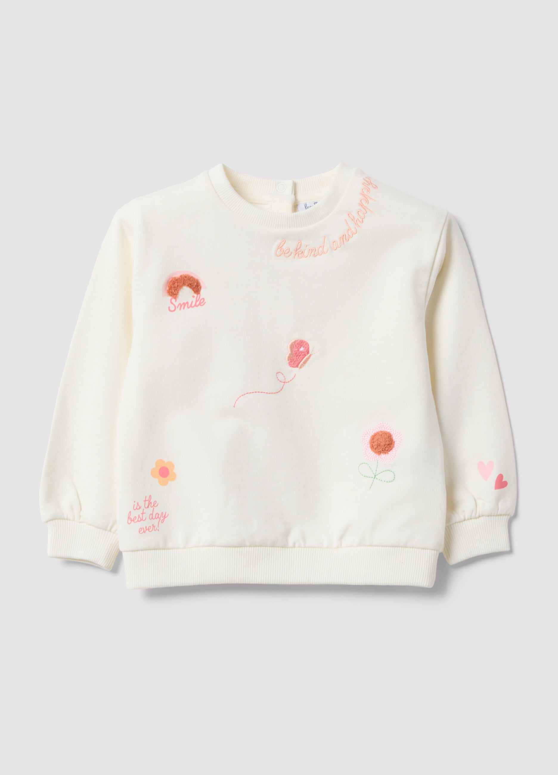 Weisses Sweatshirt aus Stretch-Baumwolle mit Stickerei f&uuml;r Baby-M&auml;dchen, Regular Fit