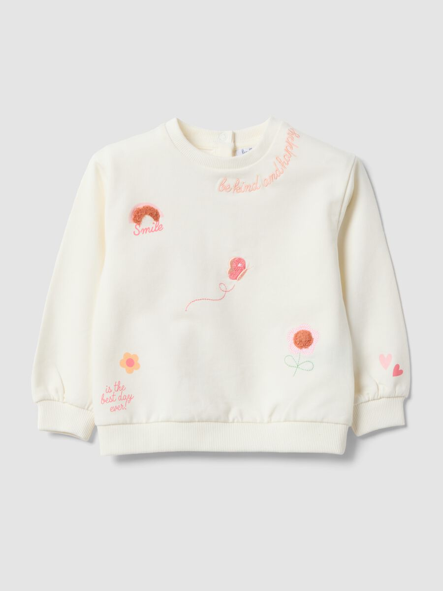 Weisses Sweatshirt aus Stretch-Baumwolle mit Stickerei f&uuml;r Baby-M&auml;dchen, Regular Fit_0